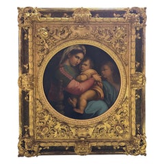 Monumental Mid-19thC Carved and Gilded Frame with Madonna Della Seggiola Replica
