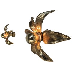 Pair of 1970s Brass Flower Appliques Maison Jansen Style