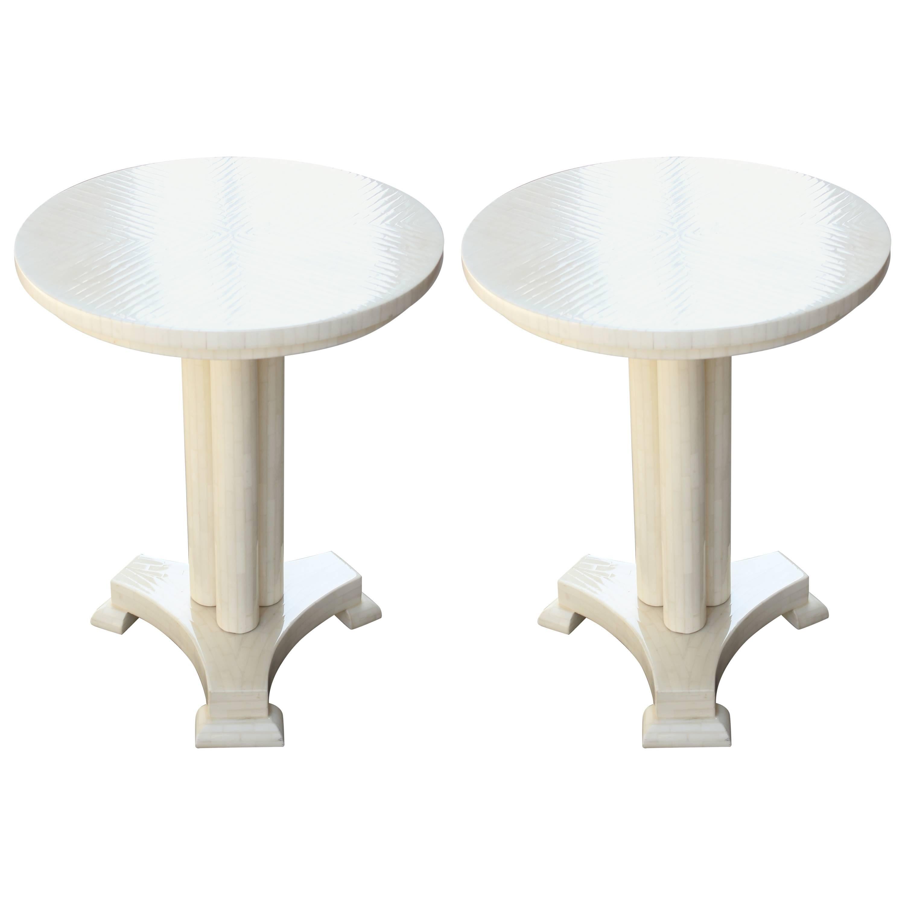 Pair of Tesselated Bone Side Tables