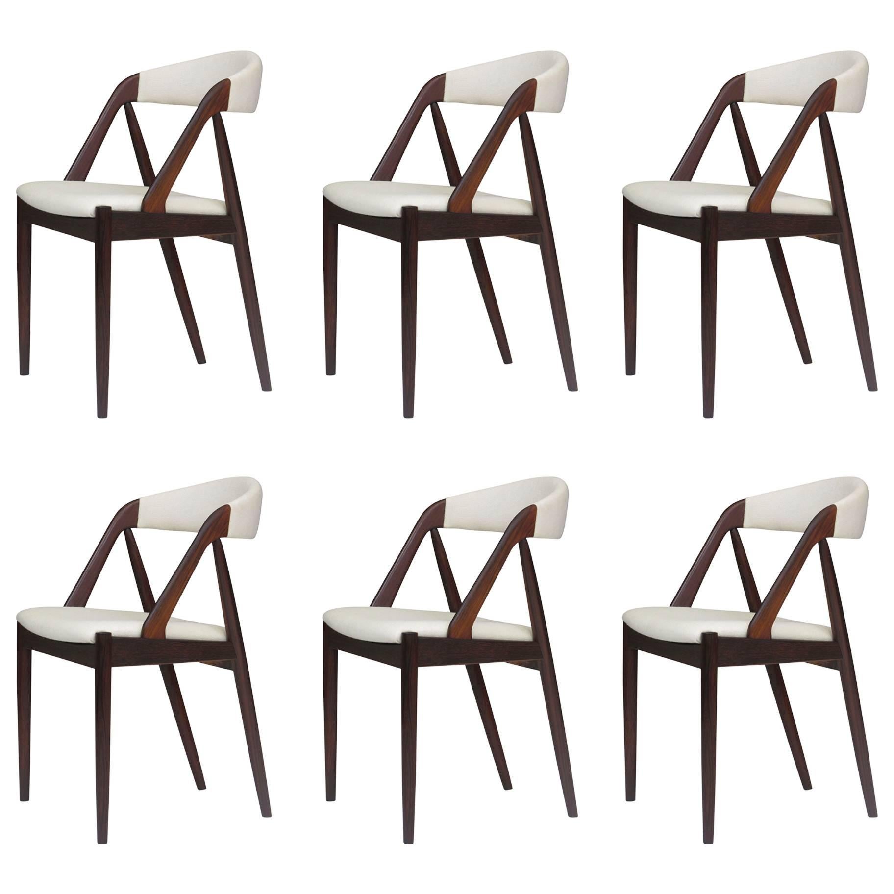 Kai Kristiansen Danish Rosewood Curved Back Dining Chairs in White 