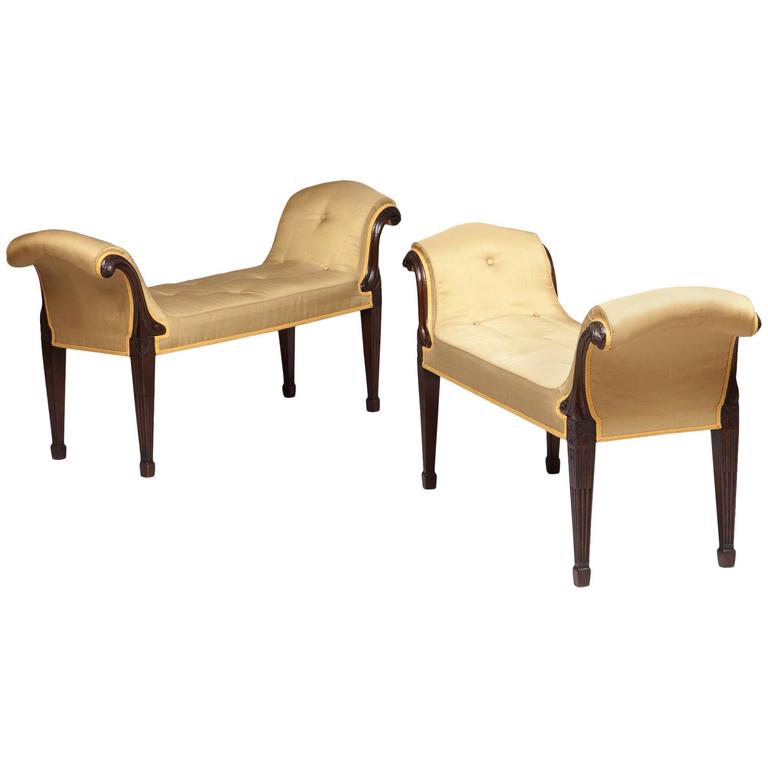 Pair of George III Antique Mahogany Window Seats For Sale