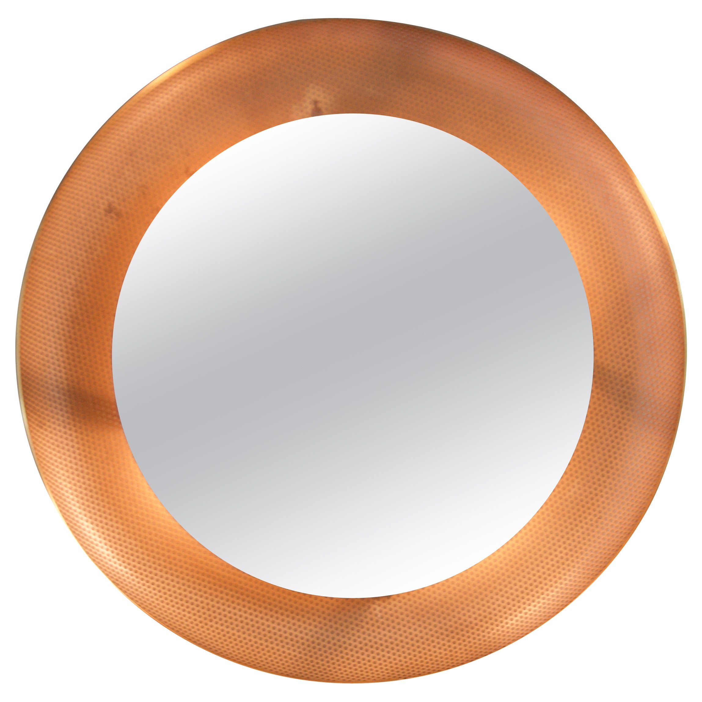 Midcentury Modern Italian Round Illuminated Brass Wall Mirror, Italy, 1960s For Sale