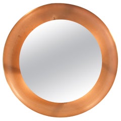 Midcentury Modern Italian Round Illuminated Brass Wall Mirror, Italy, 1960s