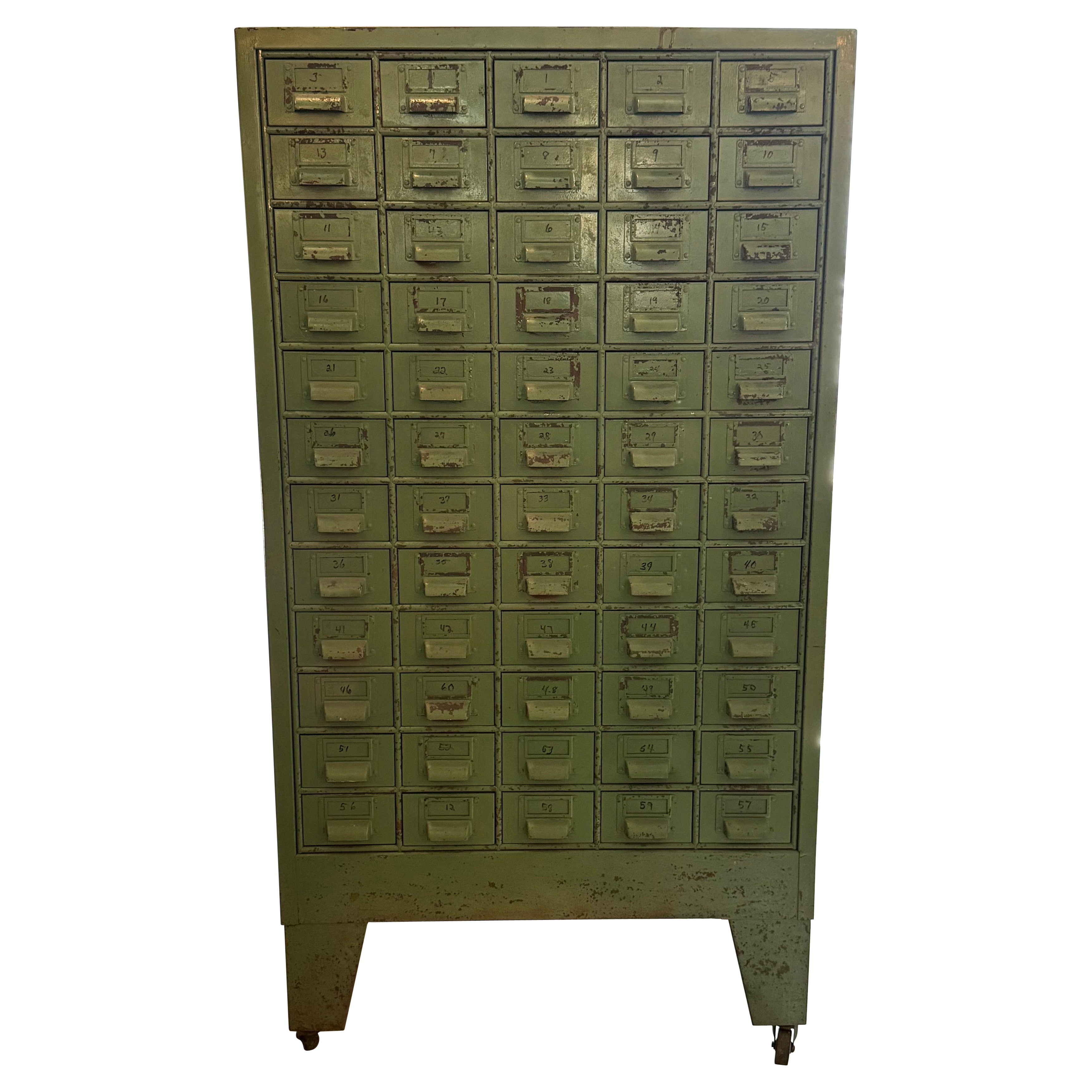 Industrial Rustic Painted Steel Multi-Drawer Tool Cabinet For Sale