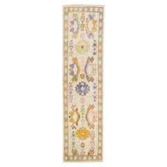Tappeto turco Oushak Tappeto di lana intrecciata a mano dal design floreale colorato 2'9" x 10'3"