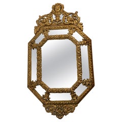 C.C. French Napoleon III Octogonal Repoussé Brass Mirror