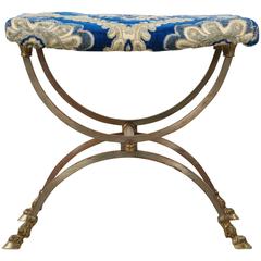 Mid-Century French Steel and Bronze Hoof Motif Stool or Bench by Maison Jansen