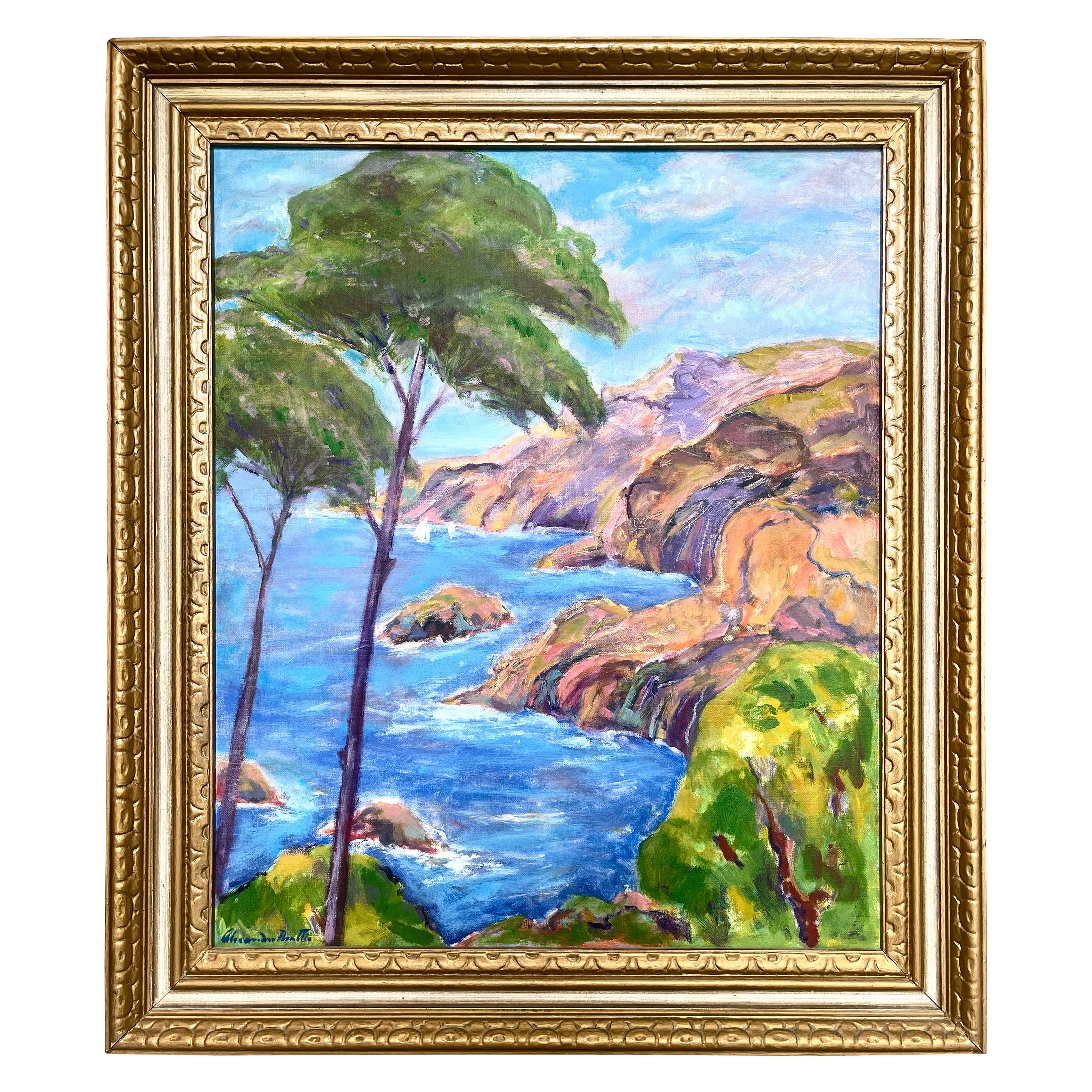 Óleo inglés sobre lienzo Costa de la Riviera de Alexander Beattie (1919-1999)
