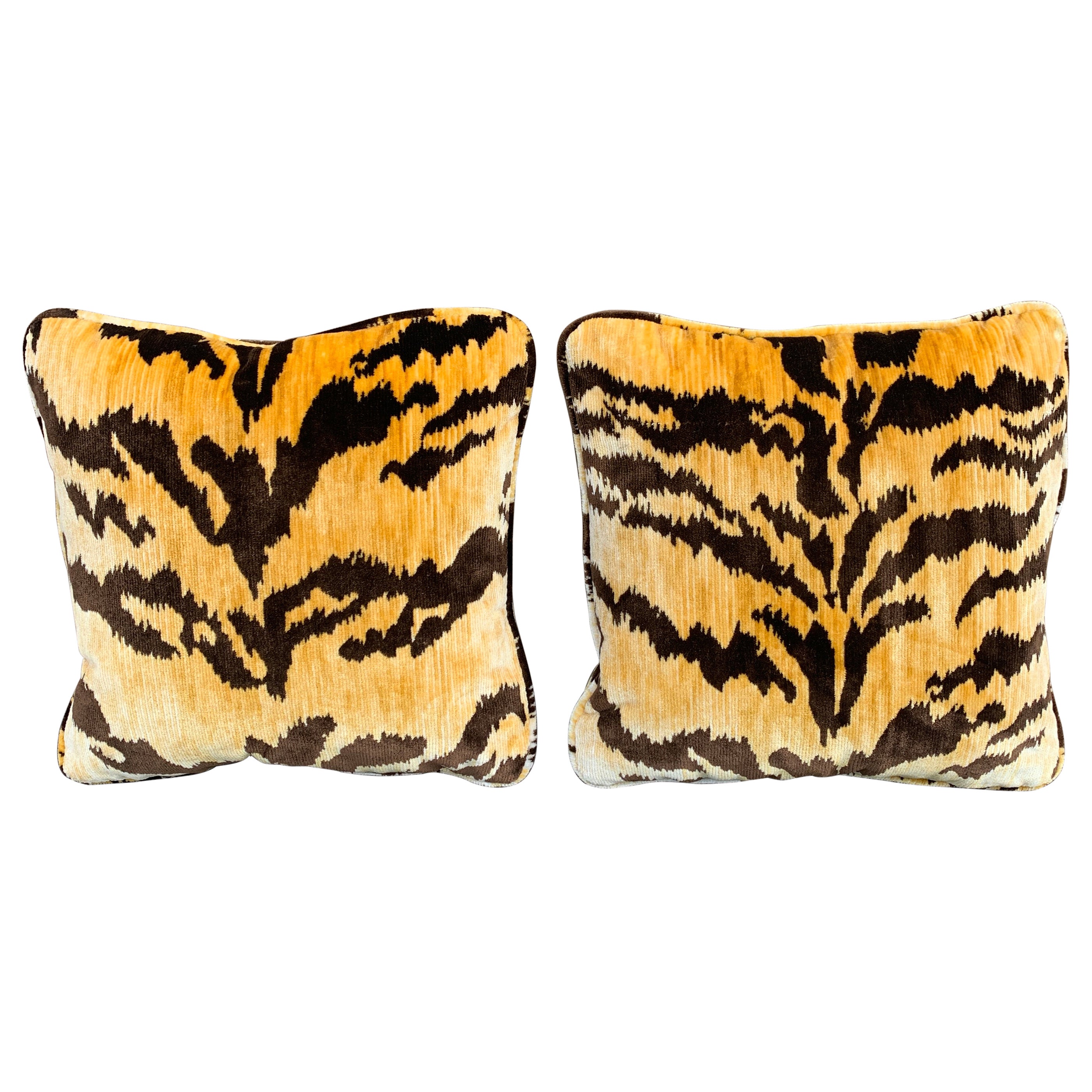 Scalamandre Le Tigre Tiger Print Throw Pillows, Pair For Sale