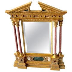 Italian Neoclassical Giltwood Inlaid & Carved Specimen Marble Mirror, 20th C.