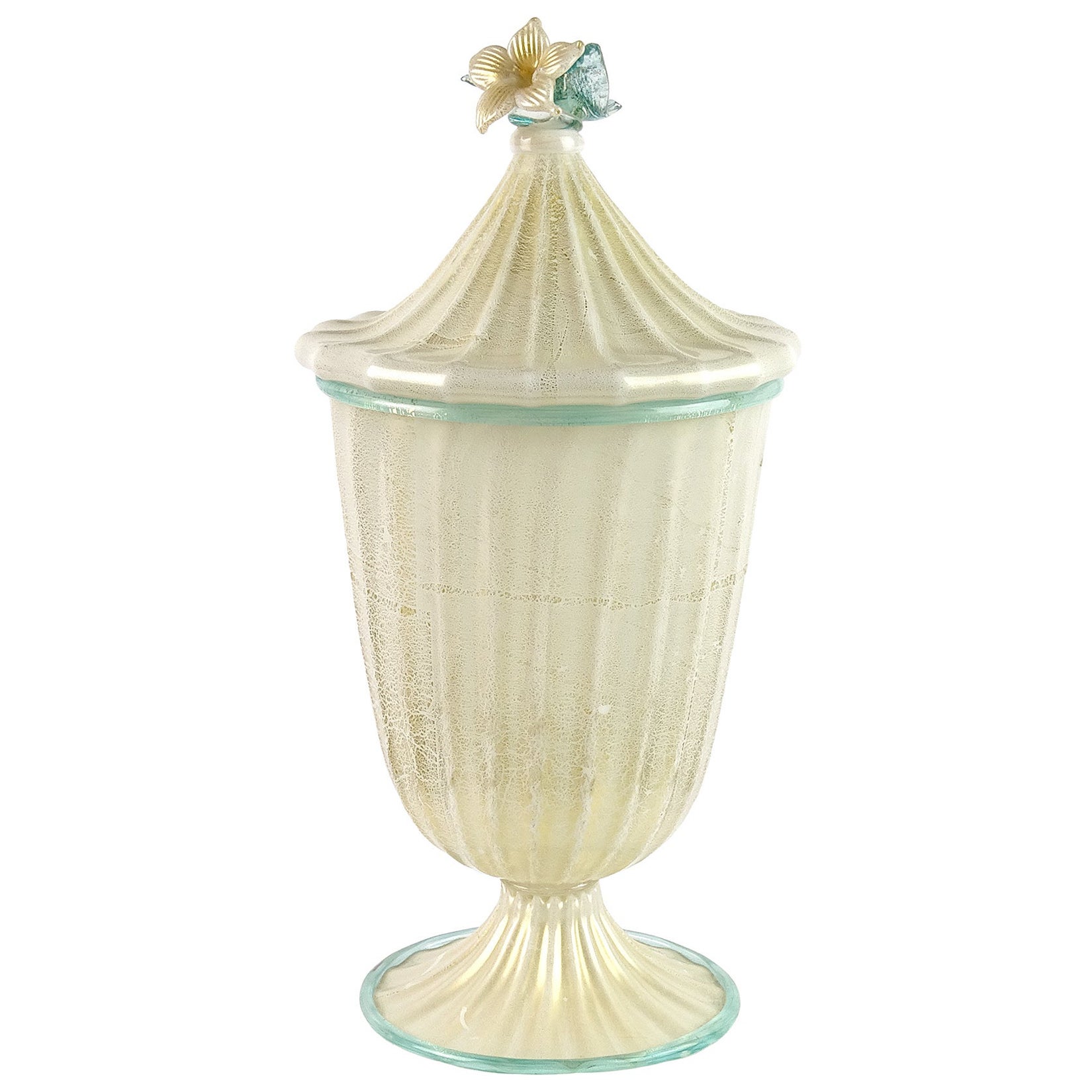 Barovier Toso White Aqua Gold Flecks Contenitore in vetro artistico italiano di Murano in vendita