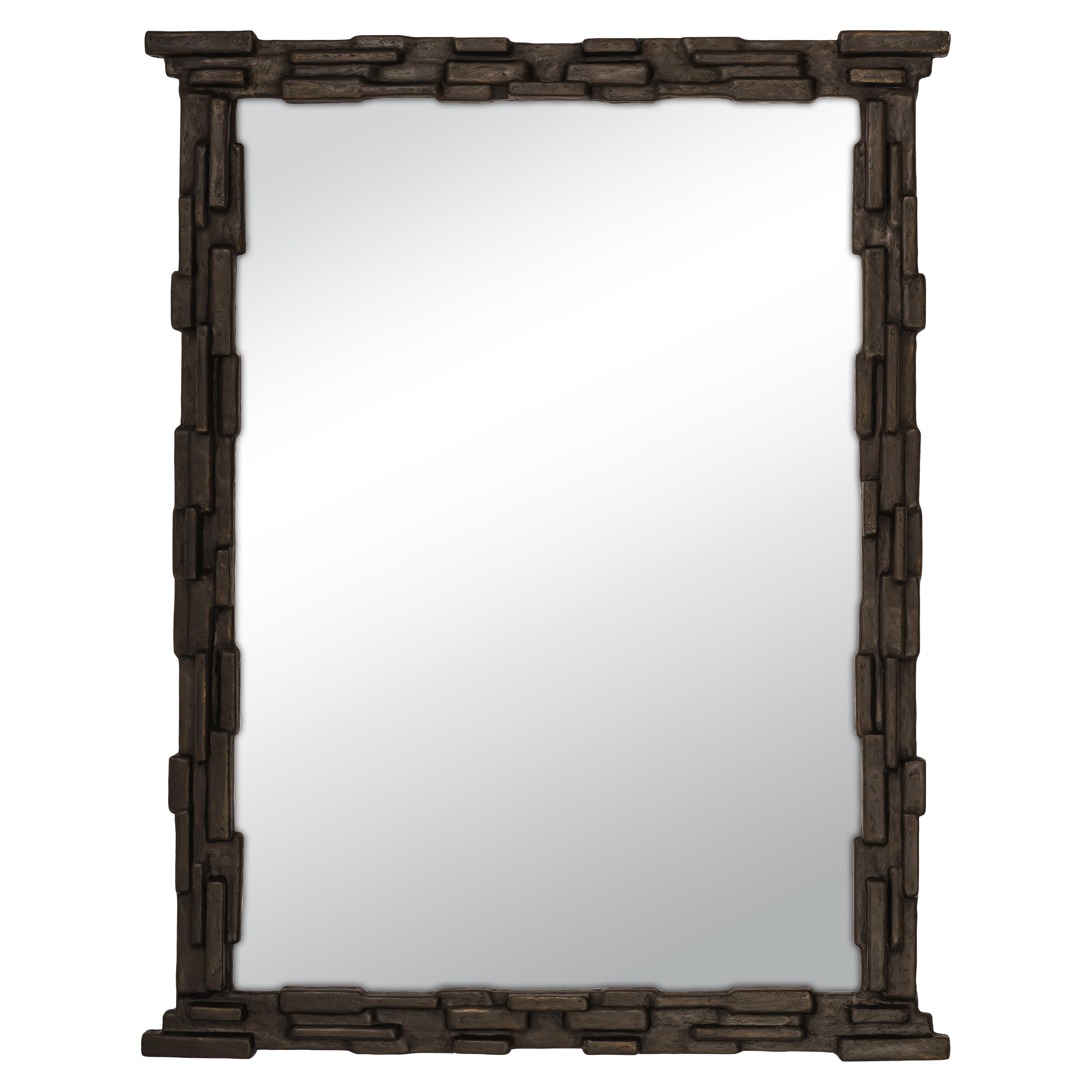 Sculptural Bronze Plaster 'Fractal' Wall Mirror, Customizable, New en vente