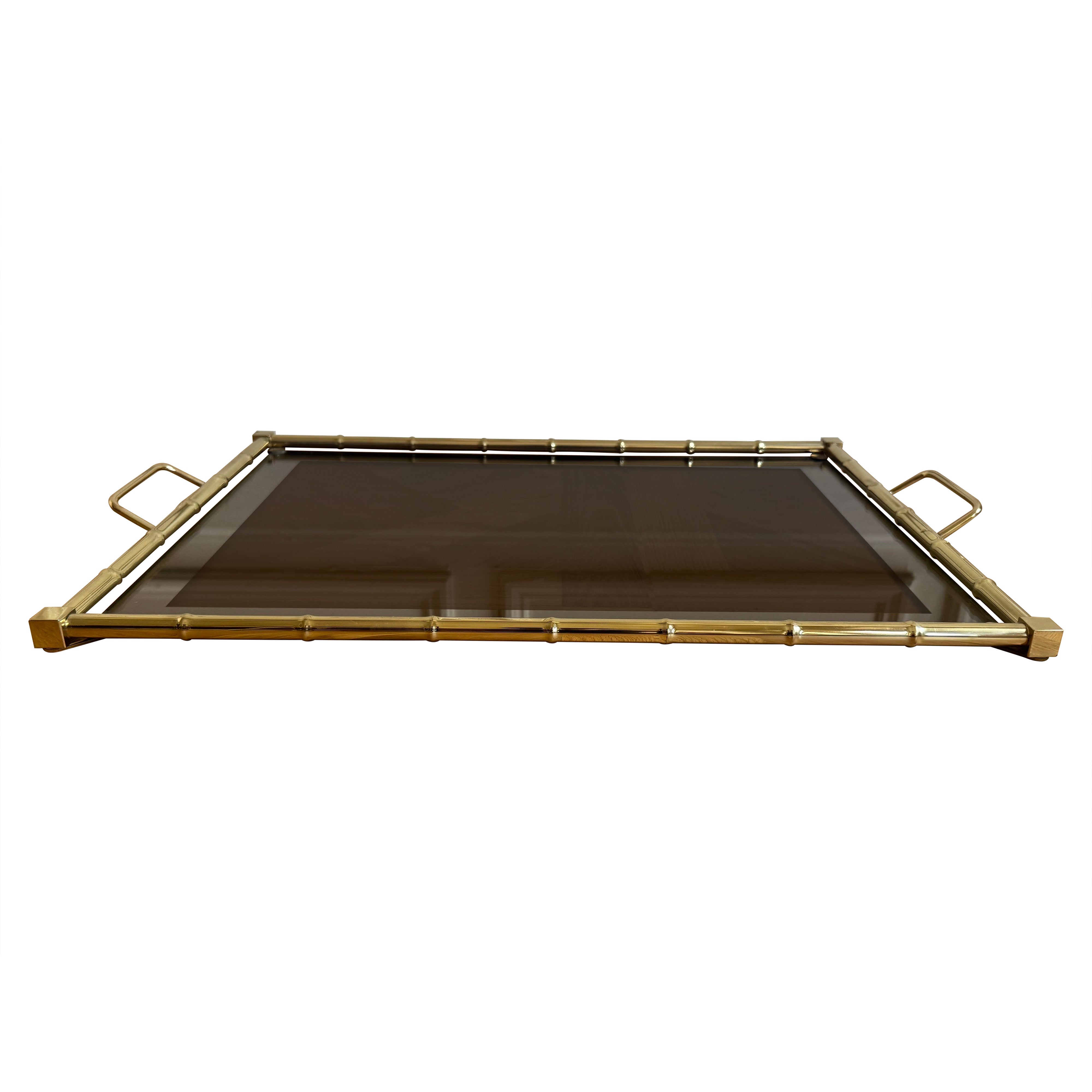 Bandeja de bambú sintético Hollywood Regency italiano de los años 70 en metal dorado en venta