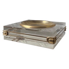 1970s Lucite and Golden Metal Vide-Poche in Hollywood Regency Style