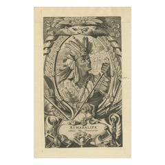 Antique Atahualpa – Last Inca Emperor of Peru – Baroque Engraving c.1700