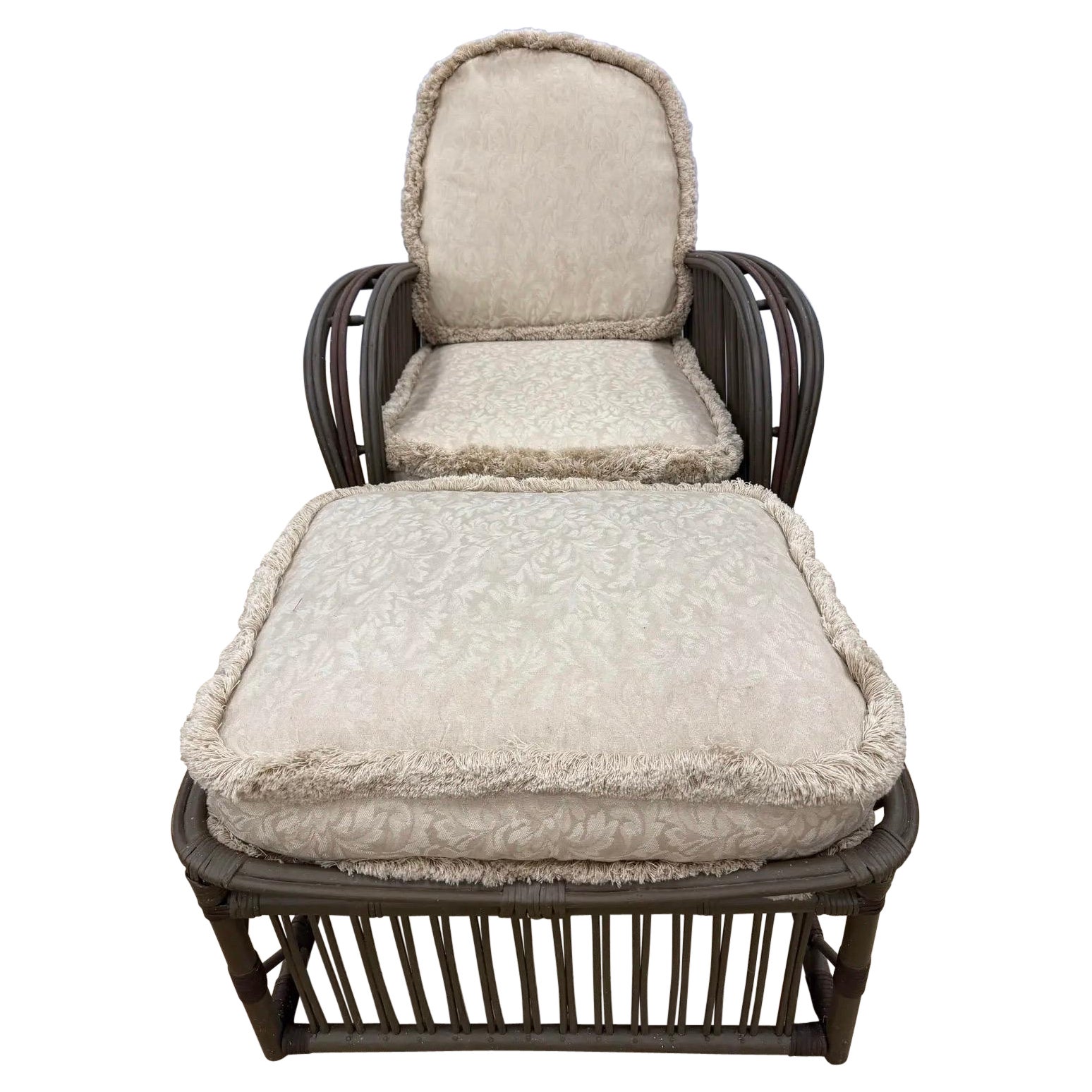 Heywood Wakefield Stick Wicker Lounge Chair & Ottoman 1940's Early Mid Century