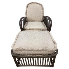 Heywood Wakefield Stick Wicker Lounge Chair & Ottoman 1940's Early Mid Century