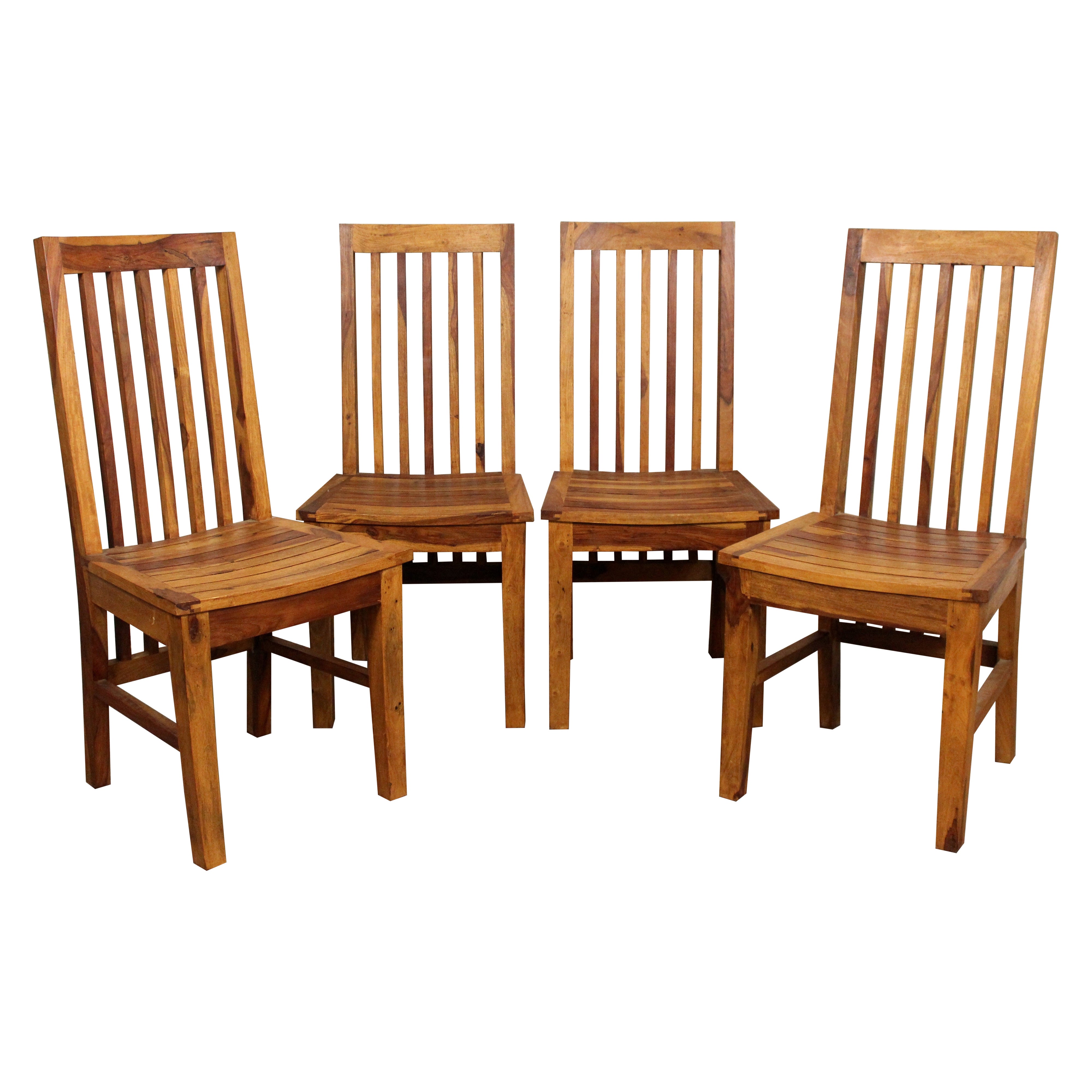 Juego de 4 Sillas de Comedor con Respaldo de Listones de Madera Maciza Estilo Mediados de Siglo en venta