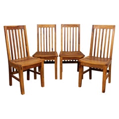 Set of 4 Mid-Century Style Solid Wood Slat-Back Dining Chairs