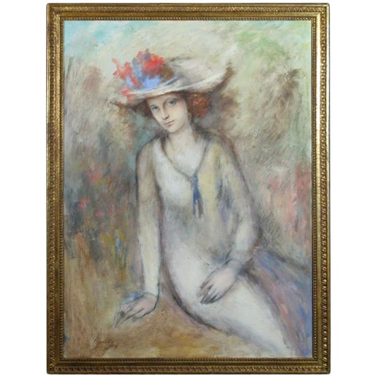 Seated Lady in Hat For Sale