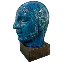 "Testa blu", notevole scultura Art Déco di un giovane uomo di Jais Nielsen