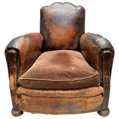 19th Century French Leather Lounge Club Chair