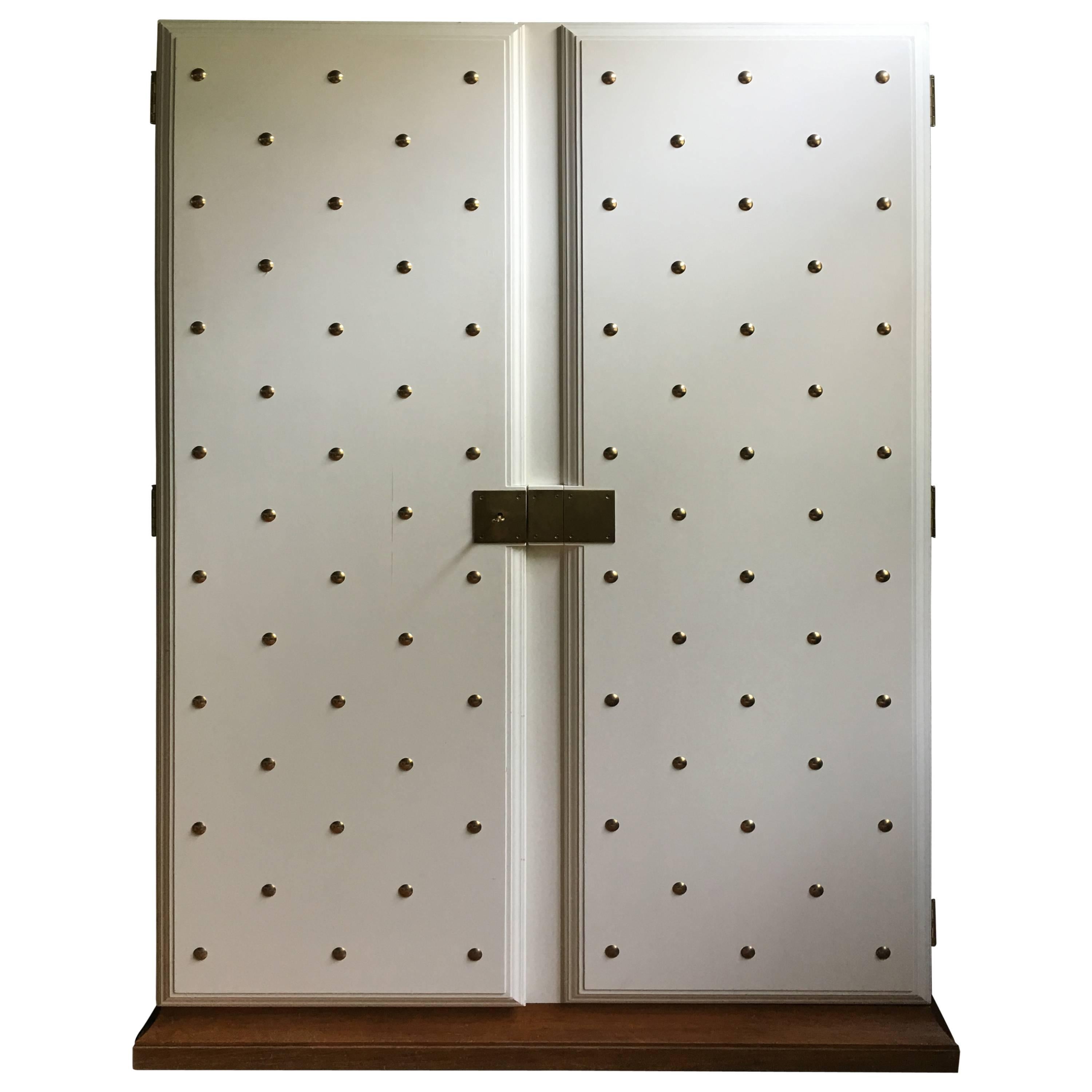 Tommi Parzinger Style Studded Armoire Secret Office Cabinet