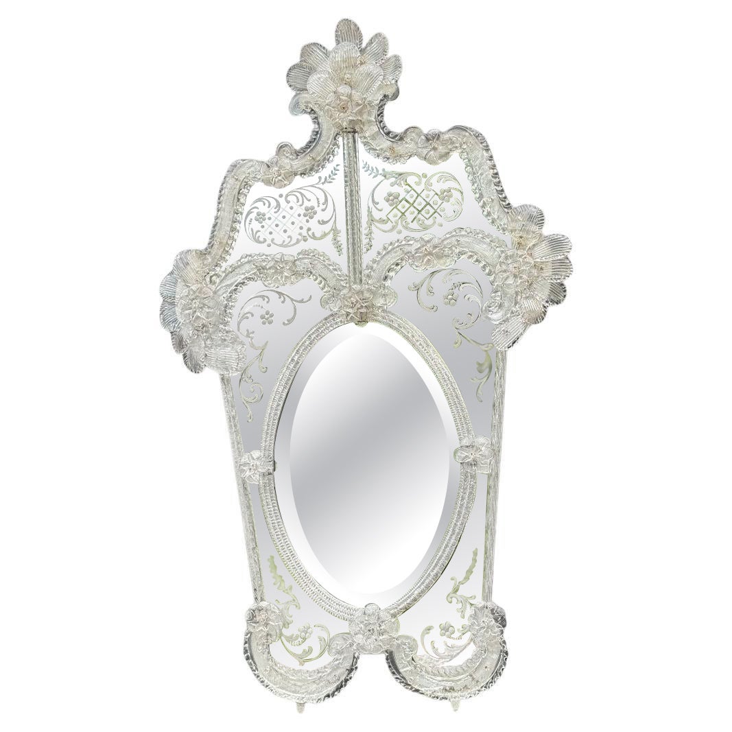 Venetian mirror in colourless Murano glass, circa 1940 For Sale