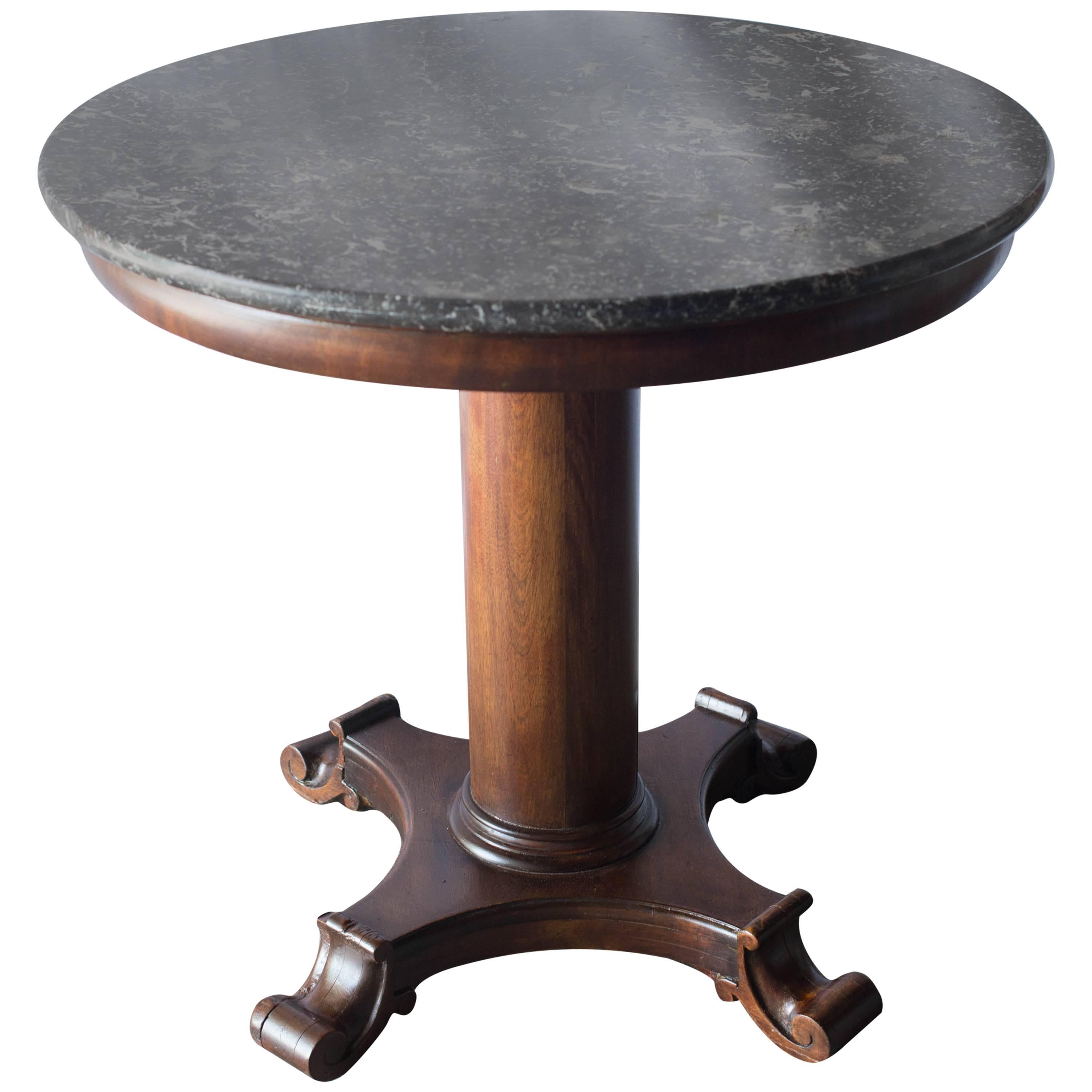 19th Century French Round Pedestal Table with Marble Top