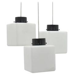 Set of Three Milk Glass Cube Pendants by Stilnovo, Italy, 1960s 1