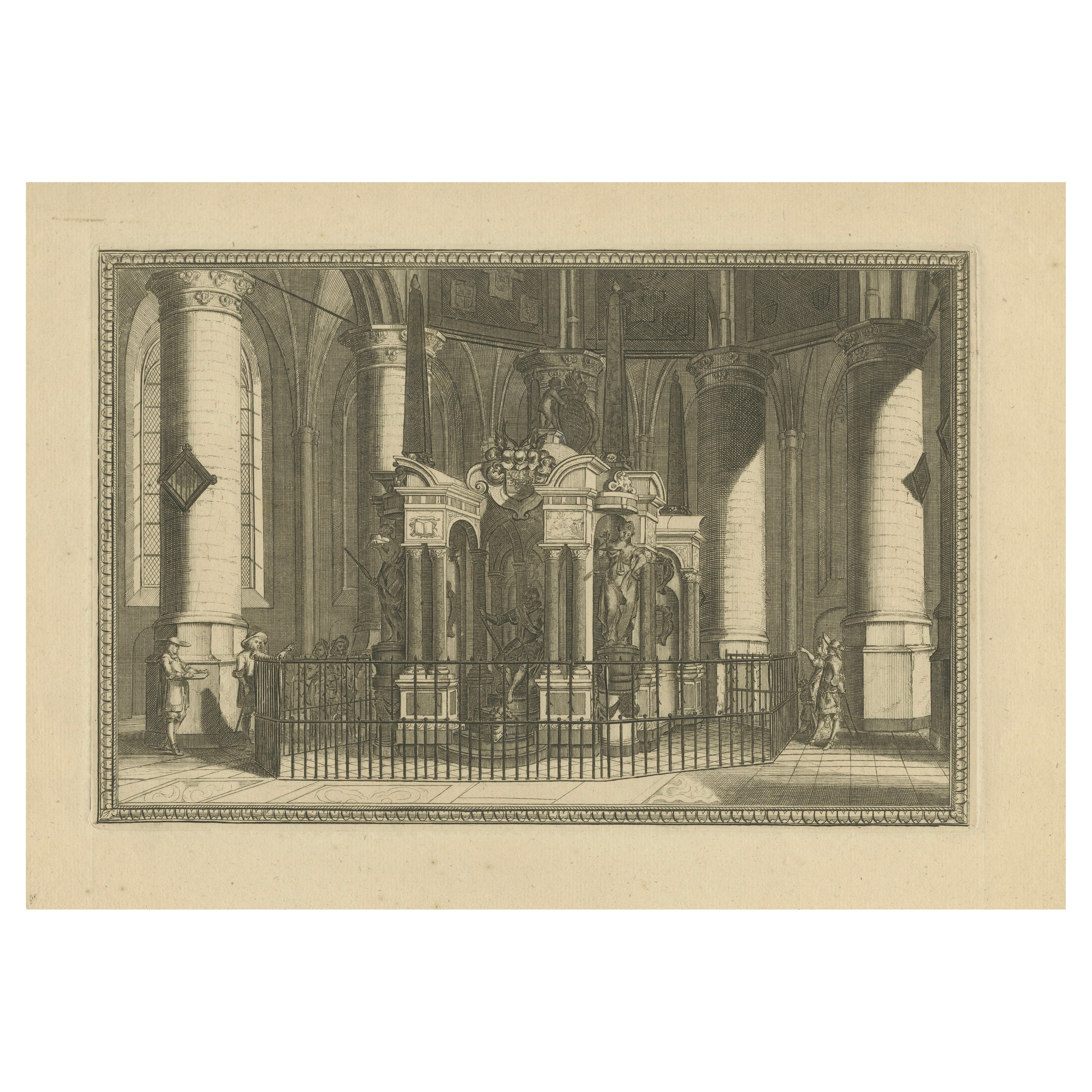 Tomb of William the Silent – Nieuwe Kerk Delft – Dutch Engraving circa 1750 For Sale