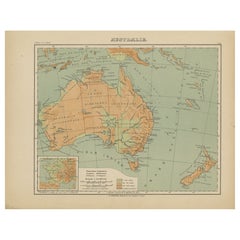 Antique Map of Australia and Oceania – Physical Relief Map by Hachette, c.1883