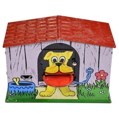 Vintage Tin Toy Dog House with Pop Out Tongue, Mid-20th Century