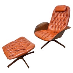 Chaise et pouf Plycraft de style moderne du milieu du siècle