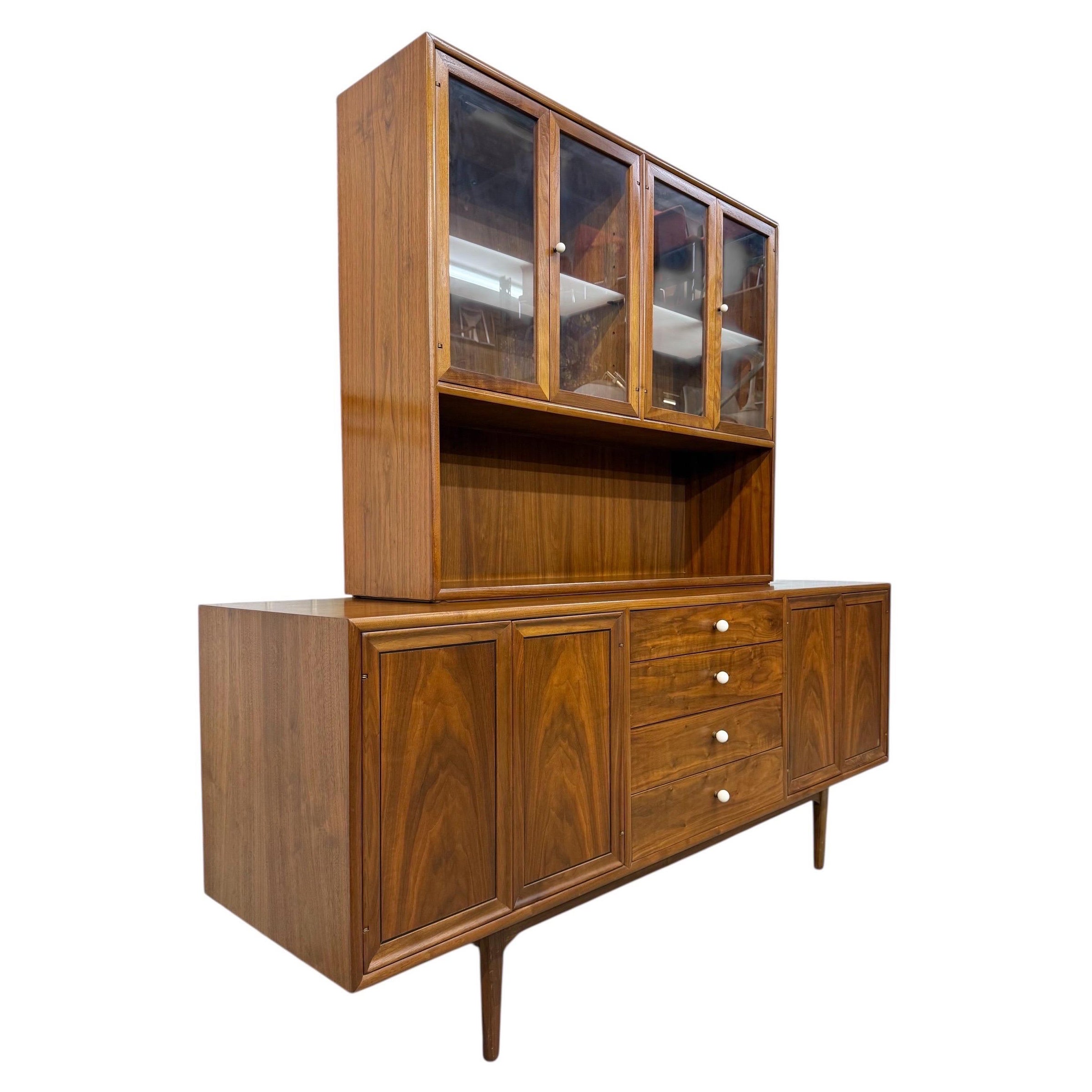 Mid-Century Modern Drexel Declaration Walnut 2-Piece China Cabinet