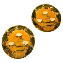 Art Nouveau Majolica Water Lily Two Plates Villeroy & Boch 1890