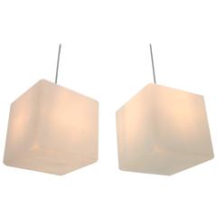 Pair of Milk Glass Cube Pendants by Stilnovo, Italy, 1960s 10