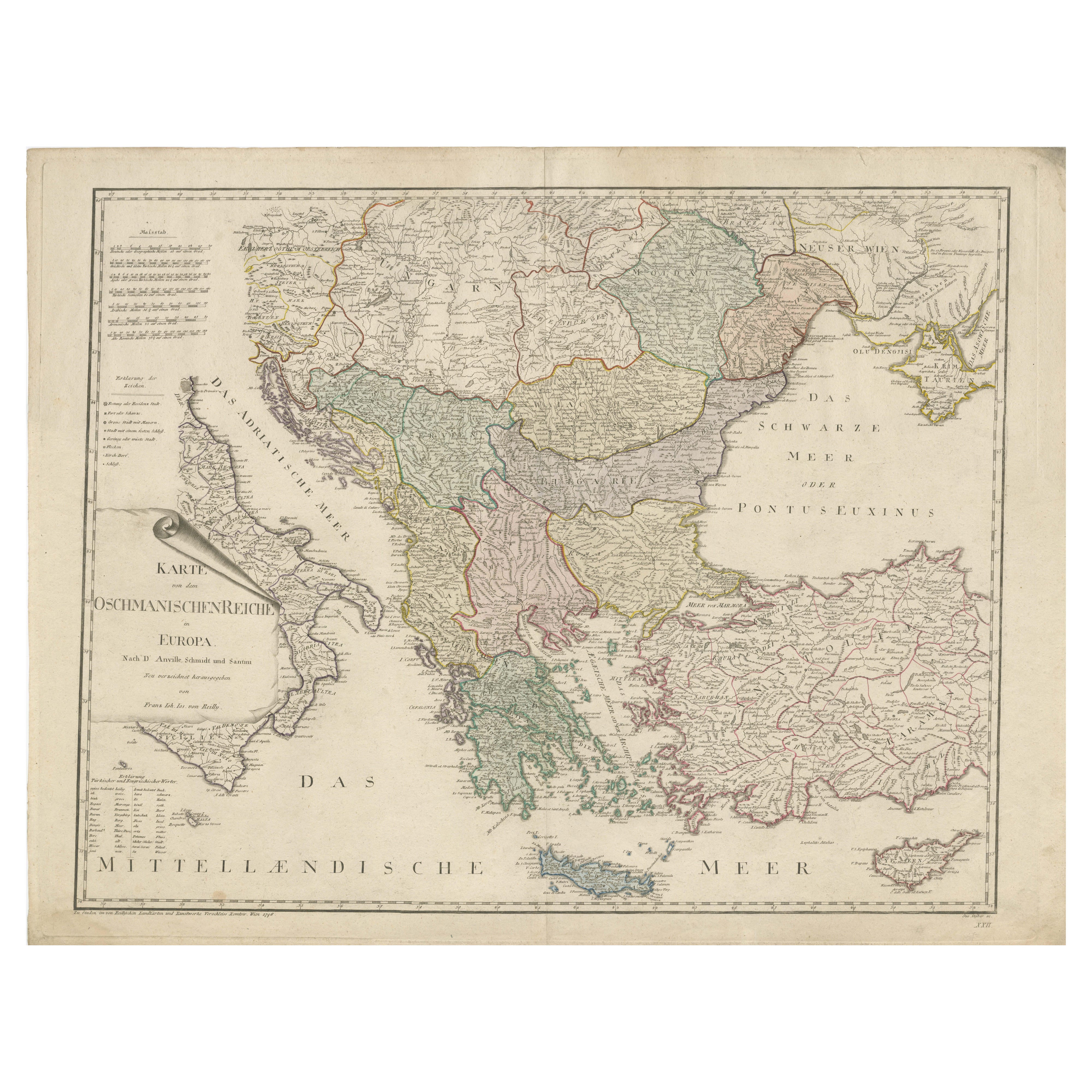 Ottoman Empire in Europe – Antique Map by Reilly, Vienna, 1796 For Sale