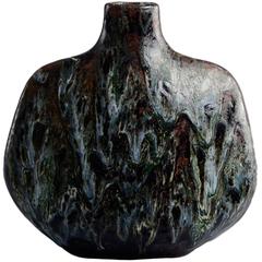 Stoneware Vase with Dripping Brown and Gray Glaze by Erik Ploen