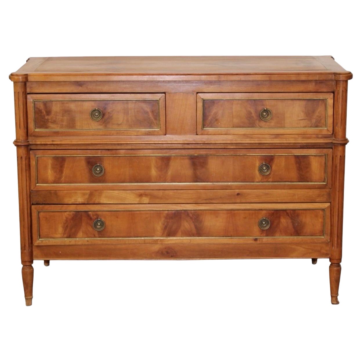 French Louis XVI Style Commode in Walnut with Bronze Trim For Sale
