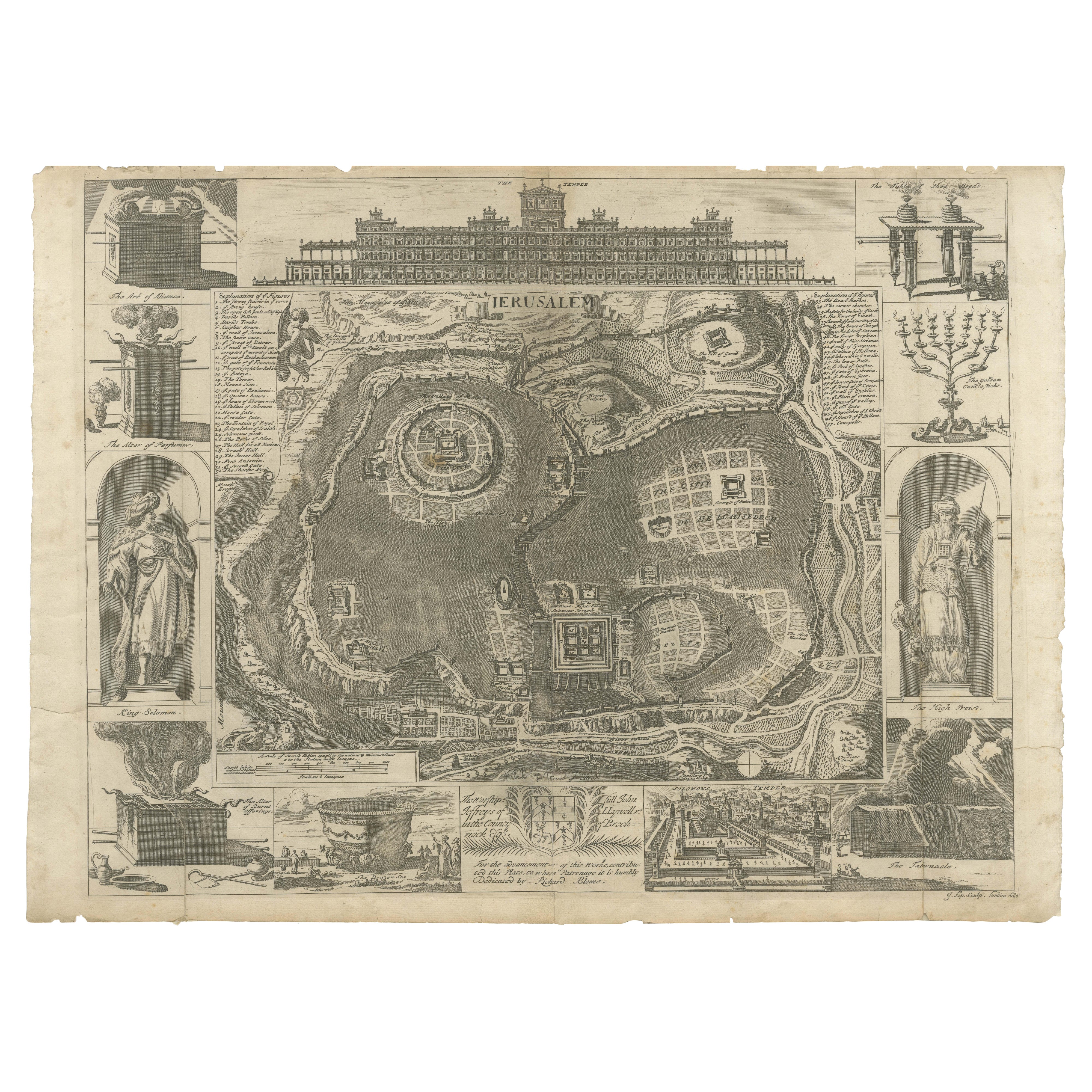 Jerusalem and Temple Imaginary Map by Blome, Published London 1689 For Sale