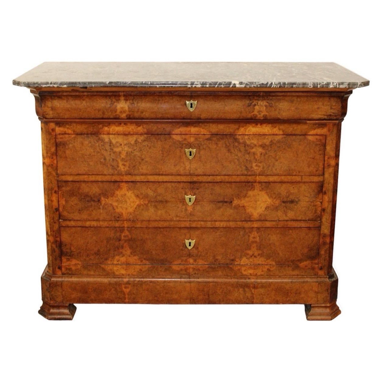 19th-Century French Louis Philippe Commode in Walnut with Marble Top For Sale