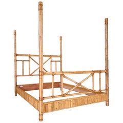 Used Late 20th Century Organic Modern Coastal Rattan Four Poster Queen Bed by Milling