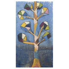 Finnish artist. Oil on canvas. Motif of a tree in cubist style. 1960s
