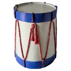 Hollywood Regency Italian Terracotta Drum Form Red White Blue Side Table