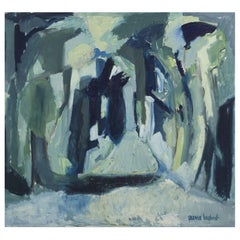 Parmo Baslund, listed Danish artist. Oil on canvas. Abstract landscape