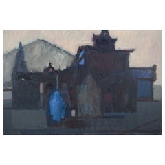 Peer Lorentz Dahl, norwegisch-dänischer Künstler. Öl auf Leinwand. Blick auf eine Kirche.