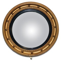 ANTIQUE 1920'S BUTLERS CONVEX BLACK & GOLD GILT WOOD WALL MiRROR