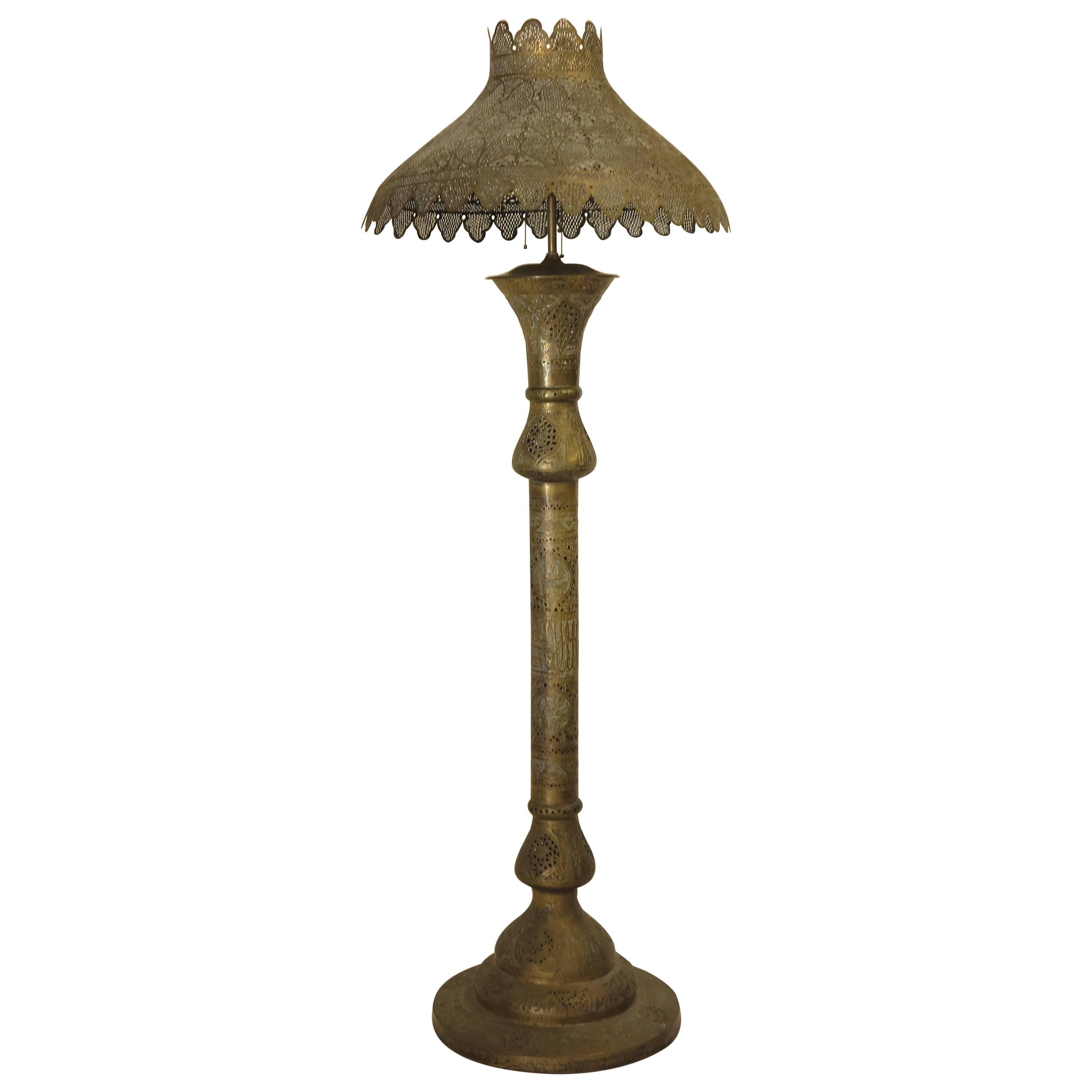 Middle Eastern Pierced Brass Floor Lamp