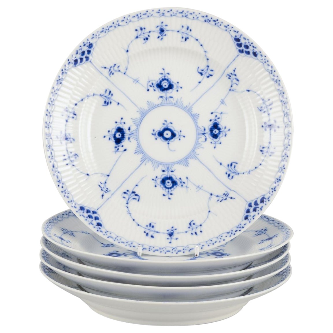 Royal Copenhagen, Blue Fluted Half Lace, a set of five lunch plates. For Sale